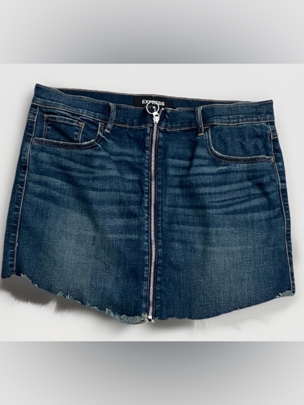 Express Blue Denim Front-Zip Mini Skirt